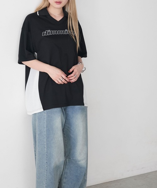 forksy.（フォルクシー）の「【forksy.】スキッパー半袖ロゴ チュニックTシャツ（Tシャツ/カットソー・レディース・オートミール/オフホワイト/ブラック・FREE）」の5枚目の写真