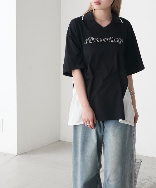 forksy.（フォルクシー）の「【forksy.】スキッパー半袖ロゴ チュニックTシャツ（Tシャツ/カットソー・レディース・オートミール/オフホワイト/ブラック・FREE）」の6枚目の写真