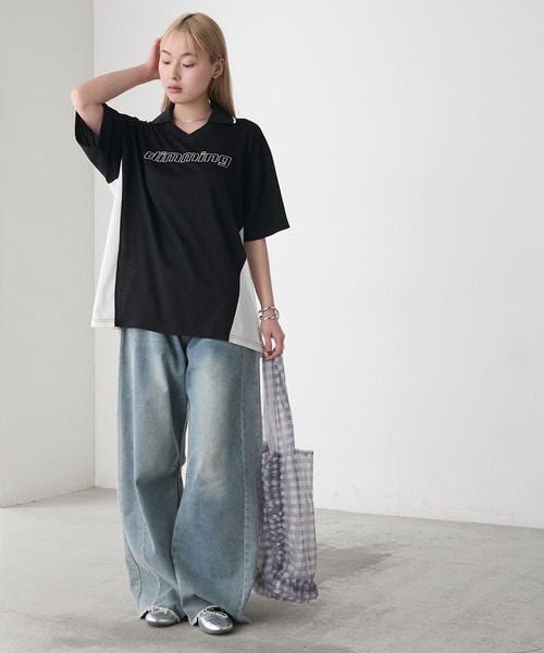 forksy.（フォルクシー）の「【forksy.】スキッパー半袖ロゴ チュニックTシャツ（Tシャツ/カットソー・レディース・オートミール/オフホワイト/ブラック・FREE）」の9枚目の写真