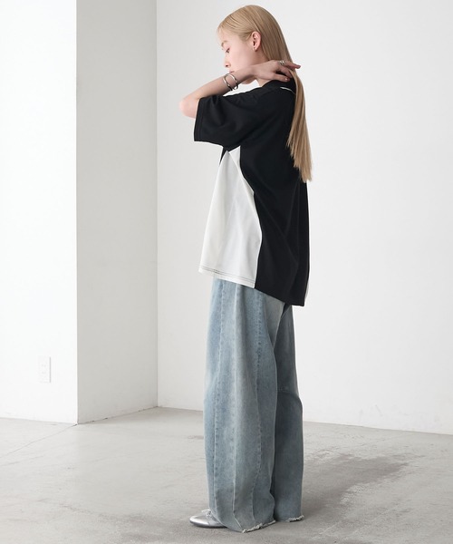 forksy.（フォルクシー）の「【forksy.】スキッパー半袖ロゴ チュニックTシャツ（Tシャツ/カットソー・レディース・オートミール/オフホワイト/ブラック・FREE）」の10枚目の写真