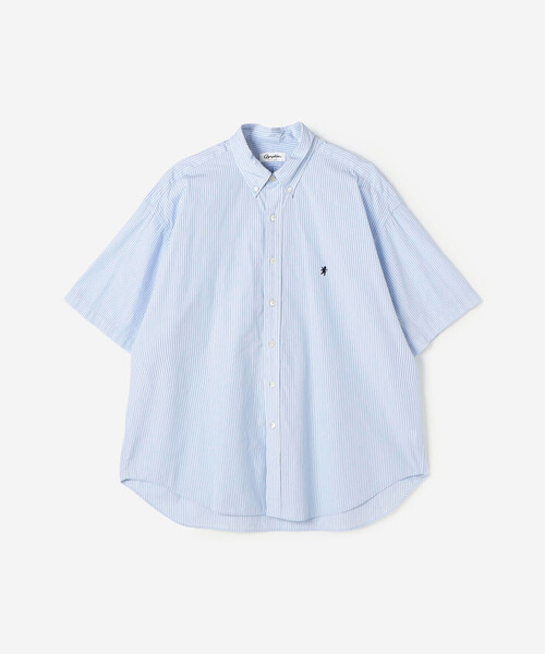 SIBLING/半袖シャツ/--/コットン/BLU/ストライプ コットンサテンワイドピッチストライプシャツ｜メンズ