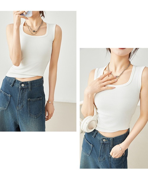 Lace Ladies(レースレディース)の「ソリッドカラー ラウンドネック ベーシック ノースリーブ タンクトップ(タンクトップ・レディース・ダークグレー/グリーン/ライトグレー/ホワイト/ブラック・S/XL/L/M)」の12枚目の写真