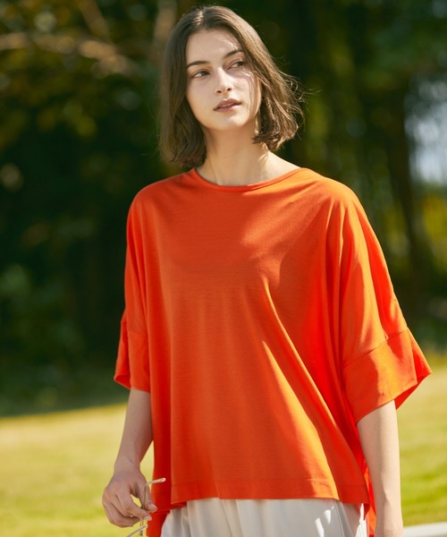 Julier Yoga and Relax（ジュリエヨガアンドリラックス）の「Julier ロイヤルクロス天竺半袖トップス（Tシャツ/カットソー・レディース・ホワイト/ネイビー/オレンジ・FREE）」の3枚目の写真