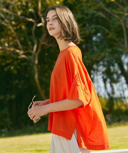 Julier Yoga and Relax（ジュリエヨガアンドリラックス）の「Julier ロイヤルクロス天竺半袖トップス（Tシャツ/カットソー・レディース・ホワイト/ネイビー/オレンジ・FREE）」の12枚目の写真