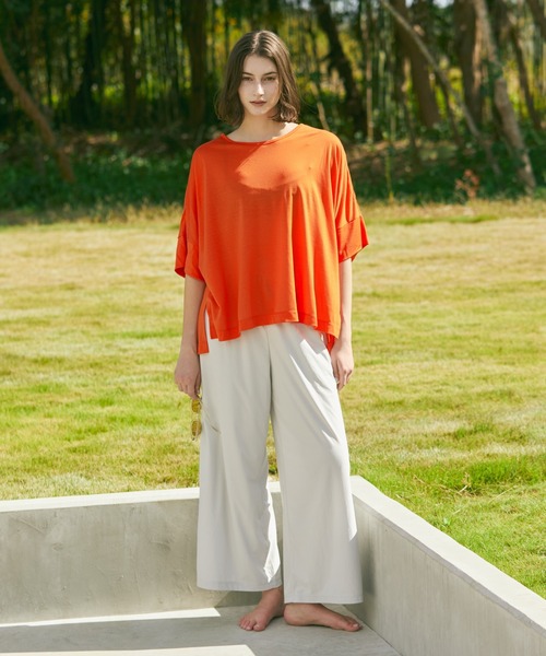 Julier Yoga and Relax（ジュリエヨガアンドリラックス）の「Julier ロイヤルクロス天竺半袖トップス（Tシャツ/カットソー・レディース・ホワイト/ネイビー/オレンジ・FREE）」の13枚目の写真