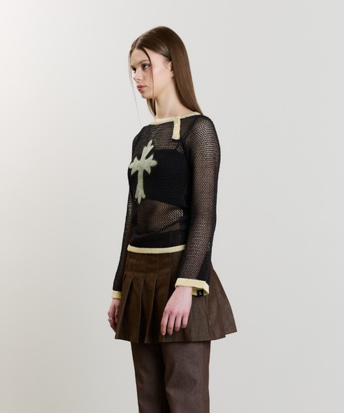 LUVISTRUE(ラヴイズトゥルー)の「SM CROSS MESH KNIT(ニット/セーター・レディース・チャコール/ホワイト/グレー・FREE)」の14枚目の写真