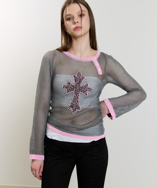 LUVISTRUE(ラヴイズトゥルー)の「SM CROSS MESH KNIT(ニット/セーター・レディース・チャコール/ホワイト/グレー・FREE)」の10枚目の写真