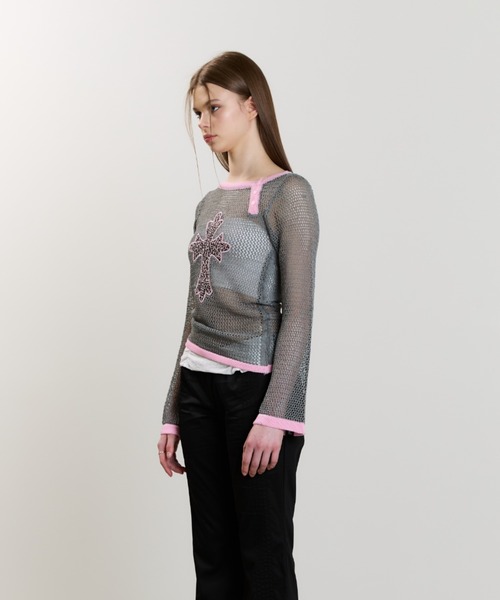 LUVISTRUE(ラヴイズトゥルー)の「SM CROSS MESH KNIT(ニット/セーター・レディース・チャコール/ホワイト/グレー・FREE)」の20枚目の写真
