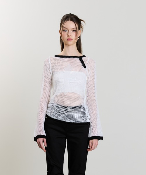 LUVISTRUE(ラヴイズトゥルー)の「SM CROSS MESH KNIT(ニット/セーター・レディース・チャコール/ホワイト/グレー・FREE)」の16枚目の写真