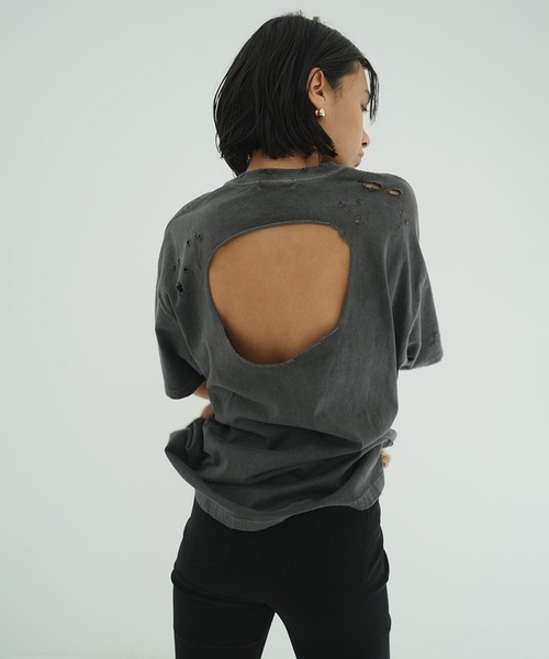 CLANE（クラネ）の「CRUSH DESIGN OVER TEE（Tシャツ/カットソー・レディース・チャコールグレー/ホワイト・1/2）」の21枚目の写真