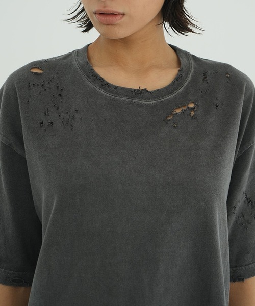 CLANE（クラネ）の「CRASH DESIGN OVER TEE（Tシャツ/カットソー・レディース・チャコールグレー/ホワイト・1/2）」の3枚目の写真