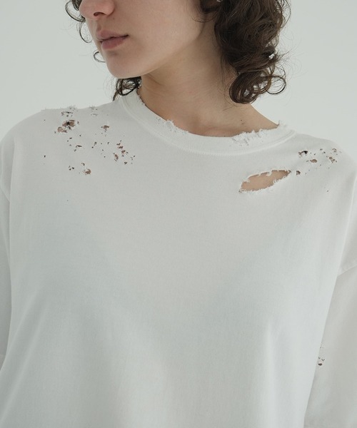 CLANE（クラネ）の「CRASH DESIGN OVER TEE（Tシャツ/カットソー・レディース・チャコールグレー/ホワイト・1/2）」の9枚目の写真