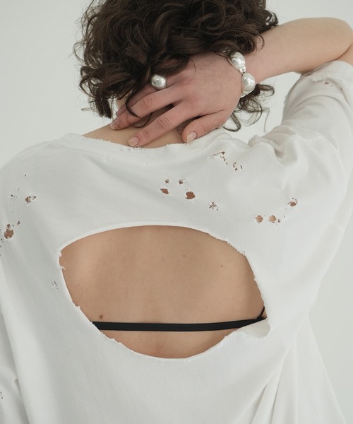 CLANE（クラネ）の「CRASH DESIGN OVER TEE（Tシャツ/カットソー・レディース・チャコールグレー/ホワイト・1/2）」の10枚目の写真