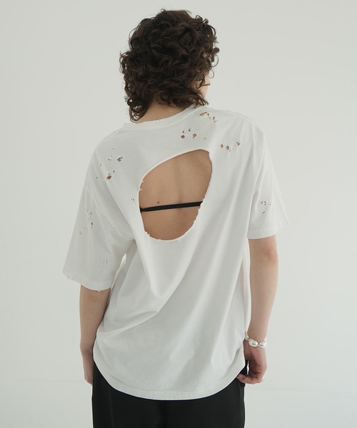 CLANE（クラネ）の「CRASH DESIGN OVER TEE（Tシャツ/カットソー・レディース・チャコールグレー/ホワイト・1/2）」の5枚目の写真