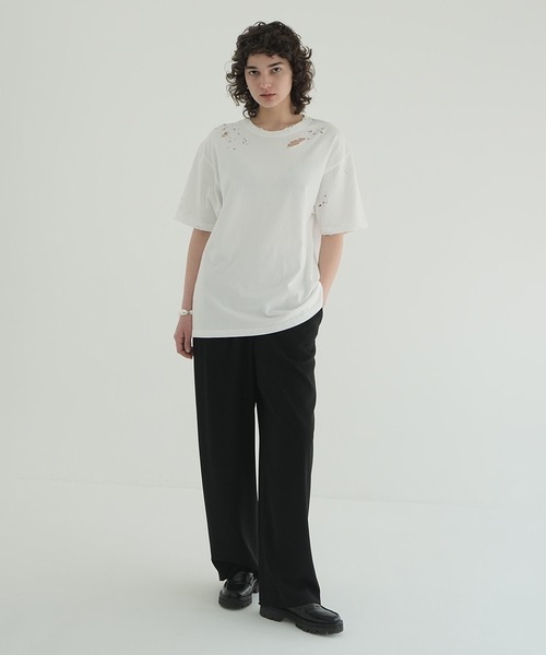 CLANE（クラネ）の「CRASH DESIGN OVER TEE（Tシャツ/カットソー・レディース・チャコールグレー/ホワイト・1/2）」の6枚目の写真