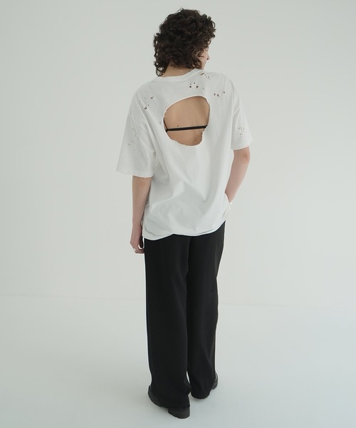 CLANE（クラネ）の「CRASH DESIGN OVER TEE（Tシャツ/カットソー・レディース・チャコールグレー/ホワイト・1/2）」の8枚目の写真