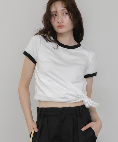 セール】【Hideka Original】アシンメトリーリンガーTシャツ