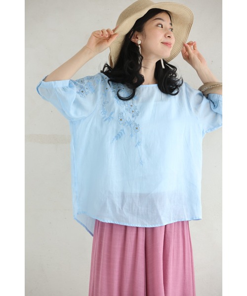 IENA Petites fleursクロップドブラウス　ブルーベース 楽天市場】トップス シャツ レディース ネイビー 春 夏 秋 五分