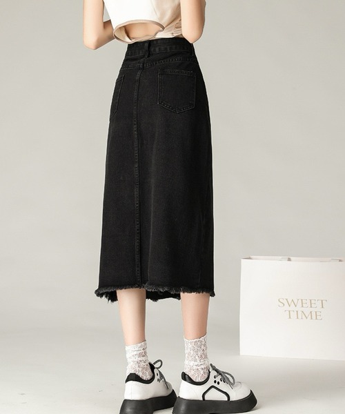 almo（アルモ）の「ドロストデザインスリットデニムスカート(BQ)（デニムスカート・レディース・ブルー/ブラック・FREE）」の14枚目の写真