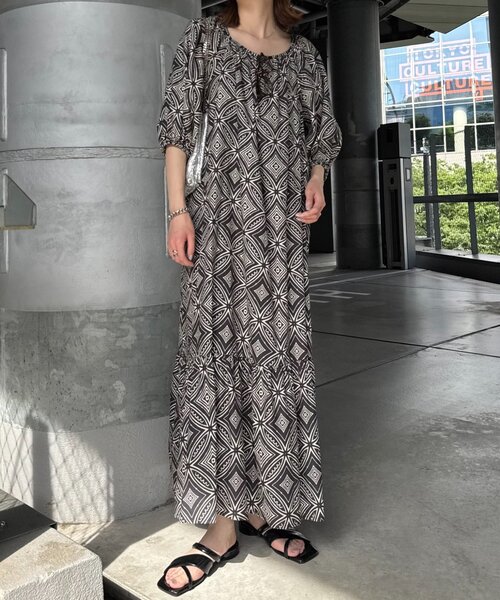セール】□バティック柄2WAYボリュームスリーブワンピ（ワンピース