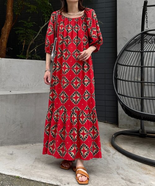 セール】□バティック柄2WAYボリュームスリーブワンピ（ワンピース