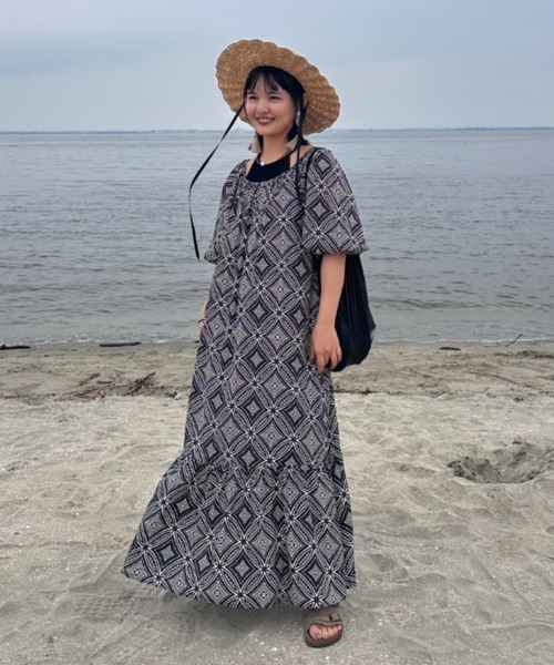 セール】□バティック柄2WAYボリュームスリーブワンピ（ワンピース
