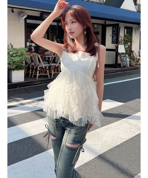 チュールフリルペプラムキャミトップス（キャミソール
