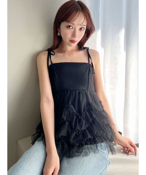 セール】チュールフリルペプラムキャミトップス（キャミソール