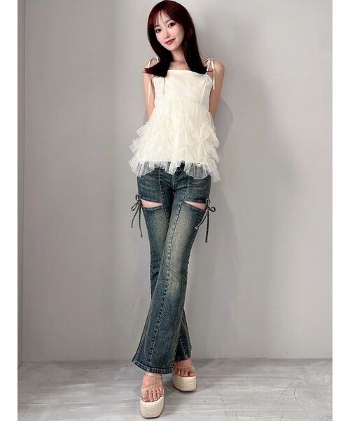 RESEXXY（リゼクシー）の「チュールフリルペプラムキャミトップス（キャミソール・レディース・ブルー/ブラック/アイボリー・FREE）」の18枚目の写真