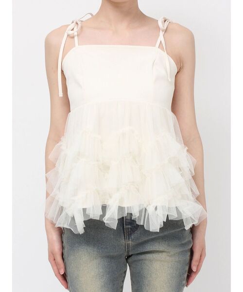 RESEXXY（リゼクシー）の「チュールフリルペプラムキャミトップス（キャミソール・レディース・ブルー/ブラック/アイボリー・FREE）」の21枚目の写真