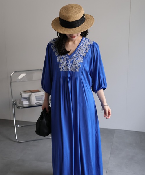 ap retro（アプレトロ）の「刺繍フレアワンピース《動画あり》（ワンピース・レディース・ベージュ/ホワイト/ブラウン/ブラック/ブルー・FREE）」の14枚目の写真