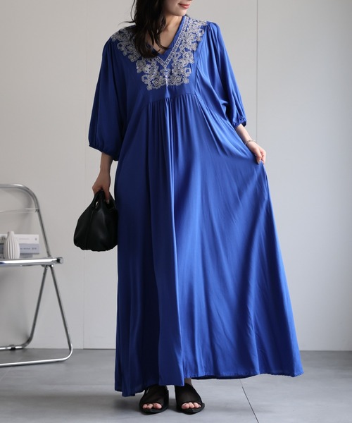 ap retro（アプレトロ）の「刺繍フレアワンピース《動画あり》（ワンピース・レディース・ベージュ/ホワイト/ブラウン/ブラック/ブルー・FREE）」の7枚目の写真