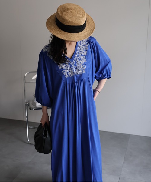 ap retro（アプレトロ）の「刺繍フレアワンピース《動画あり》（ワンピース・レディース・ベージュ/ホワイト/ブラウン/ブラック/ブルー・FREE）」の15枚目の写真