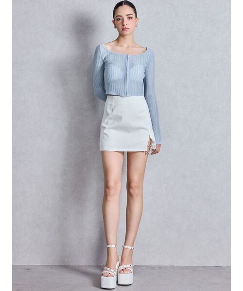 GYDA（ジェイダ）の「slit chain bijou スカートライクショートパンツ（スカート・レディース・ブラック/オフホワイト・FREE）」の5枚目の写真