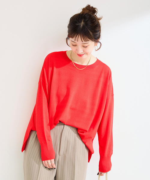 B.C STOCK（ベーセーストック）の「手洗い可 / ドルマンニットプルオーバー（ニット/セーター・レディース・レッド/ブラック/ベージュ・FREE）」の6枚目の写真