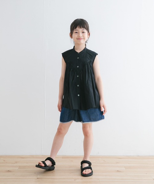 URBAN RESEARCH DOORS（アーバンリサーチドアーズ）の「『親子リンク』コットンボイルV切替ブラウス(KIDS)（シャツ/ブラウス・キッズ・グリーン/ブラック・105/120/135）」の14枚目の写真