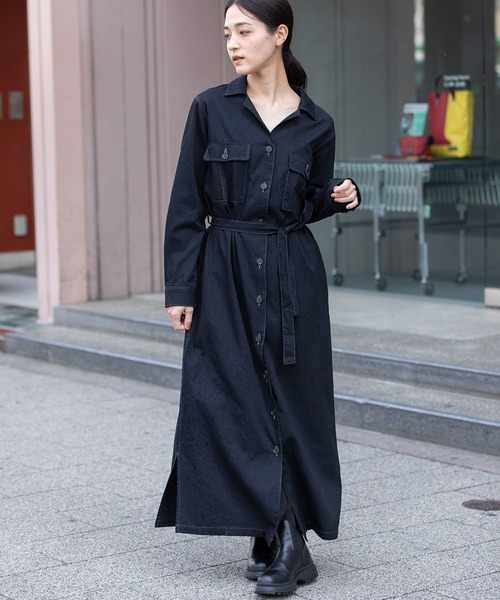 セール】6ozスラブデニムシャツワンピース / ライトコート（シャツ