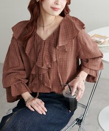 フラメンコ　ブラウス　茶　ブラウン M-［medium］コットンシルクボウブラウス Bobbie / ブラウン | days