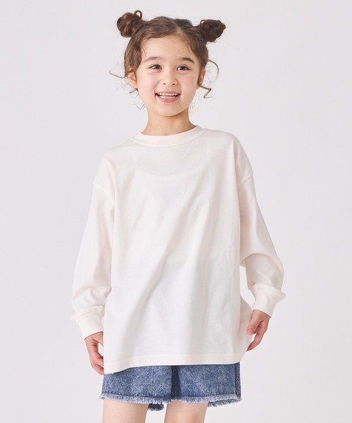 ever closet（エバークローゼット）の「ビッグシルエットTシャツ（Tシャツ/カットソー・キッズ・チャコール/オレンジ/ラベンダー/グリーン/ベージュ系その他/ホワイト/ピンク/ブルー系その他4/ダークパープル/杢グレー・80ｃｍ/90cm/100cm/110cm/120cm/130cm/140cm/150cm）」の2枚目の写真