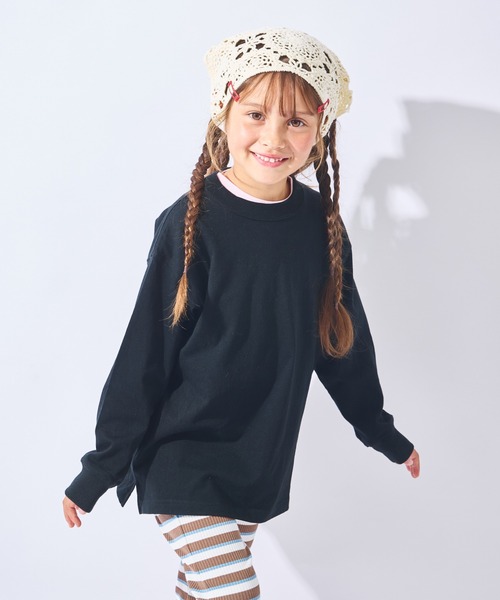 ever closet(エバークローゼット)の「ゆるっと着映え ビッグシルエットTシャツ(Tシャツ/カットソー・キッズ・チャコール/オレンジ/ラベンダー/グリーン/ベージュ系その他/ホワイト/ピンク/ブルー系その他4/ダークパープル/杢グレー/ブラック・80cm/90cm/100cm/110cm/120cm/130cm/140cm/150cm)」の3枚目の写真