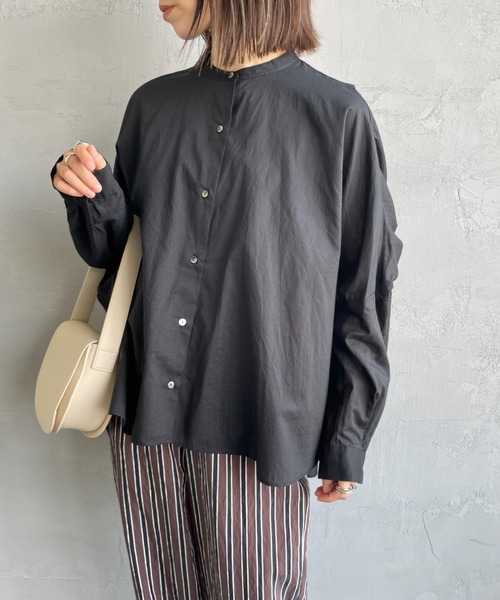 mizuiro ind/ミズイロインド] バックギャザー ワイドシャツ