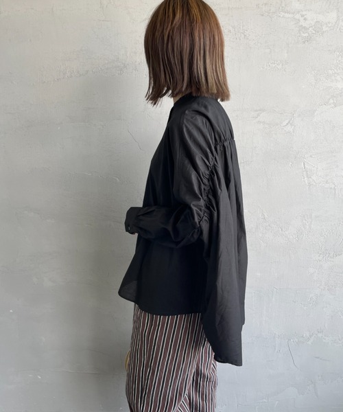 mizuiro ind/ミズイロインド] バックギャザー ワイドシャツ