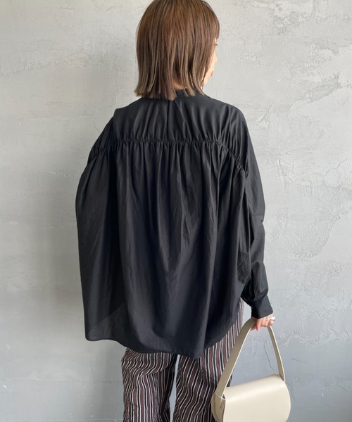 mizuiro ind/ミズイロインド] バックギャザー ワイドシャツ