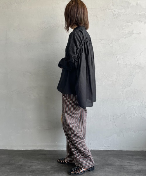 mizuiro ind/ミズイロインド] バックギャザー ワイドシャツ