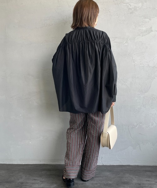 mizuiro ind/ミズイロインド] バックギャザー ワイドシャツ