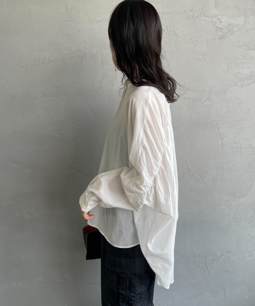 mizuiro ind/ミズイロインド] バックギャザー ワイドシャツ
