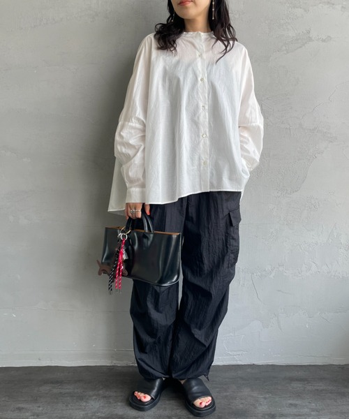 mizuiro ind/ミズイロインド] バックギャザー ワイドシャツ
