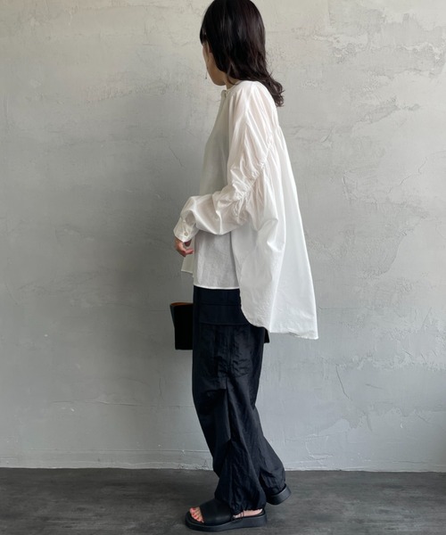 mizuiro ind/ミズイロインド] バックギャザー ワイドシャツ