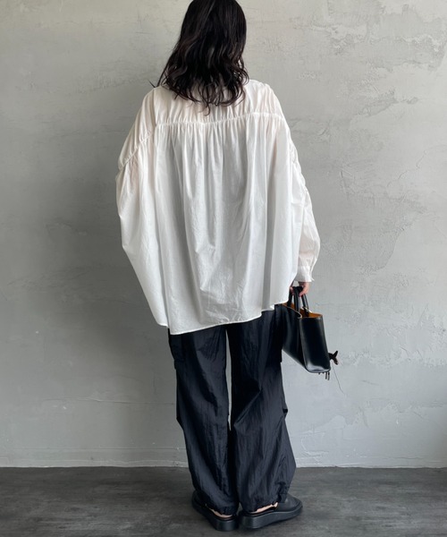 mizuiro ind/ミズイロインド] バックギャザー ワイドシャツ