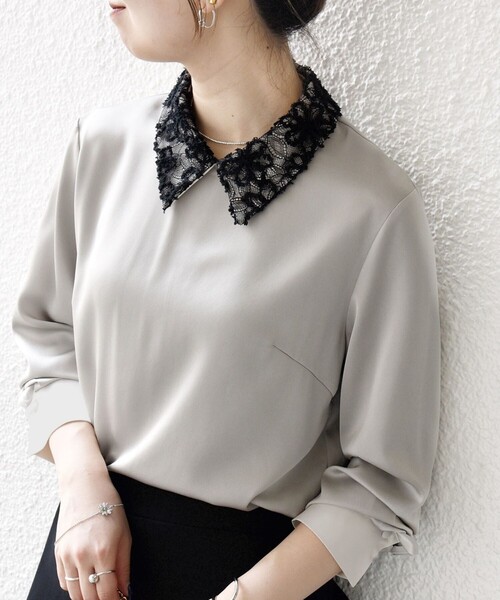 SHIPS any:〈洗濯機可能〉サテン レースカラー ブラウス（シャツ